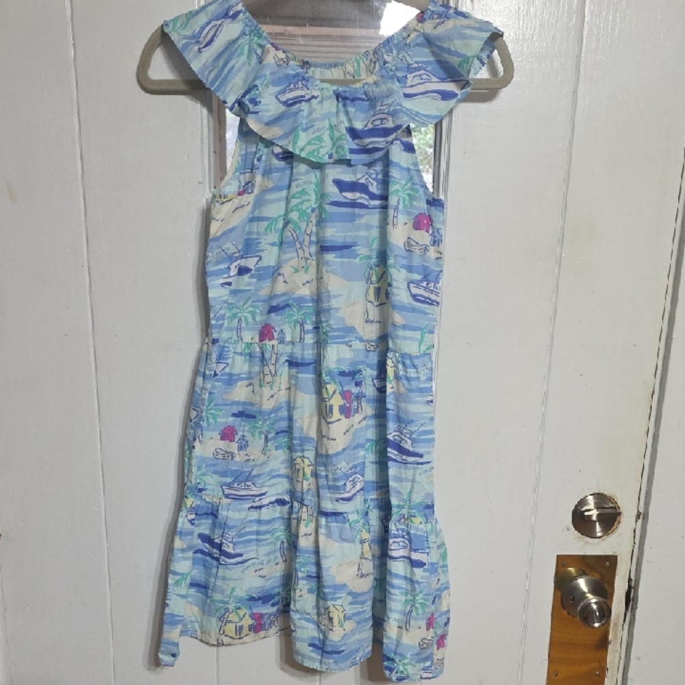 Vineyard Vines Girl's Dress Tropucal Nautical Beachy Ruffly Sz‎ XL/14-16 EUC